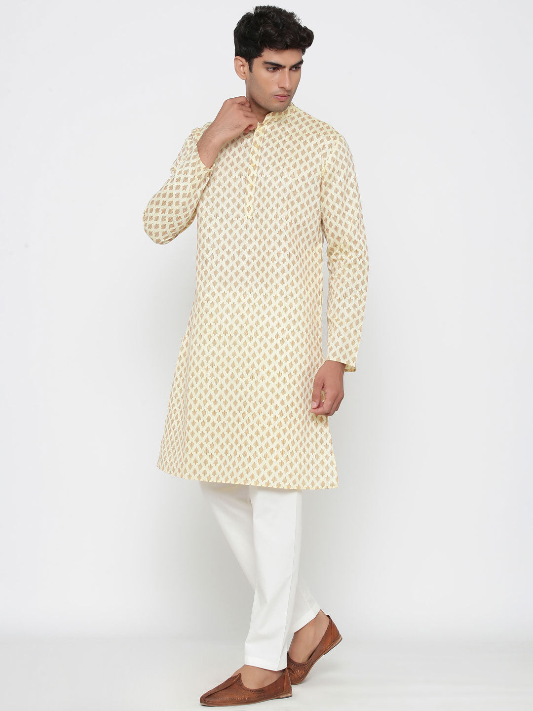 Ensemble pyjama Kurta en coton tunique beige pour hommes