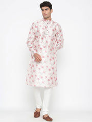 Men's Off White Printed Tunic Cotton Kurta Pajama Set