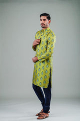 Ensemble pyjama Kurta en coton vert uni pour homme