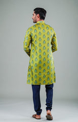 Ensemble pyjama Kurta en coton vert uni pour homme