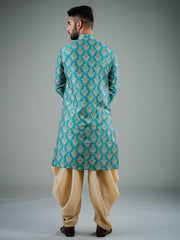 Men's Teal Solid Cotton Kurta Pajama Set