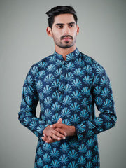 Men's Navy Blue Solid Tunic Cotton Kurta Pajama Set