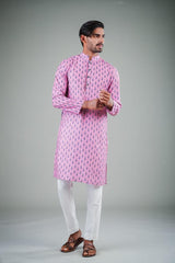 Men's Pink Solid Tunic Cotton Kurta Pajama Set