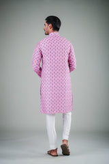 Men's Pink Solid Tunic Cotton Kurta Pajama Set