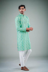 Men's Green Solid Tunic Cotton Kurta Pajama Set