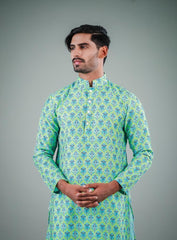 Men's Green Solid Tunic Cotton Kurta Pajama Set