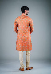 Ensemble pyjama Kurta en coton orange uni pour homme