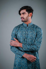 Men's Teal Solid Tunic Cotton Kurta Pajama Set