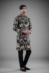 Men's Black Solid Tunic Cotton Kurta Pajama Set