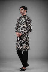 Men's Black Solid Tunic Cotton Kurta Pajama Set