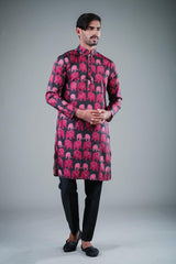 Men's Black Satin Cotton Solid Kurta Pajama Set