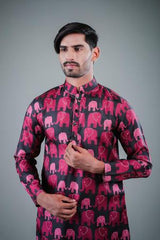 Men's Black Satin Cotton Solid Kurta Pajama Set