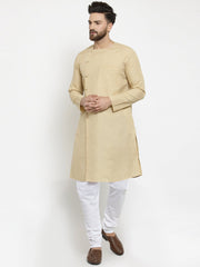 Ensemble pyjama Kurta en coton beige avec tunique à boutons latéraux pour homme