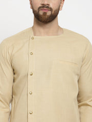 Ensemble pyjama Kurta en coton beige avec tunique à boutons latéraux pour homme