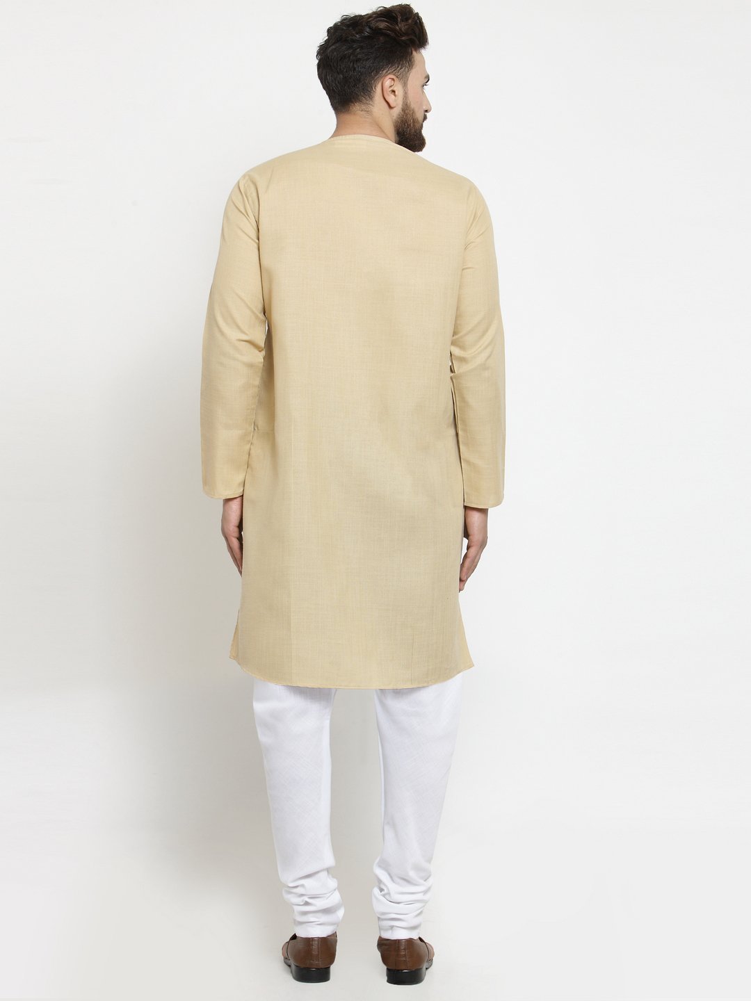 Ensemble pyjama Kurta en coton beige avec tunique à boutons latéraux pour homme