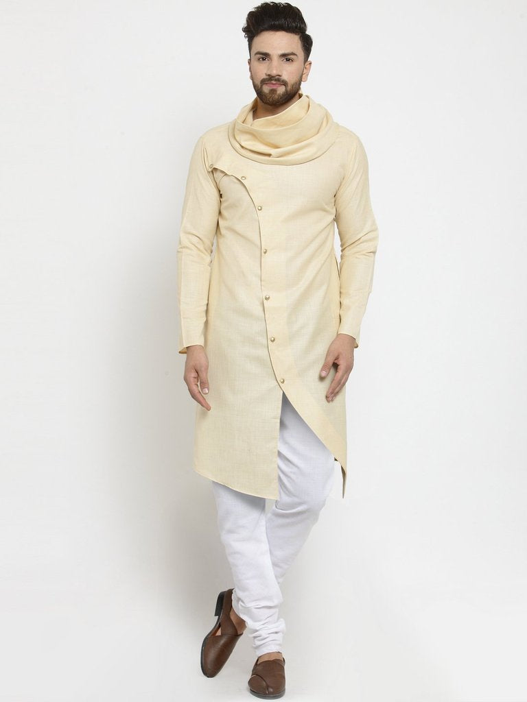 Men's Beige Fancy Cotton Kurta Pajama Set