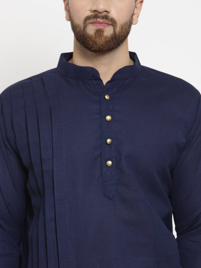 Men's Navy Blue Solid Cotton Kurta Pajama Set