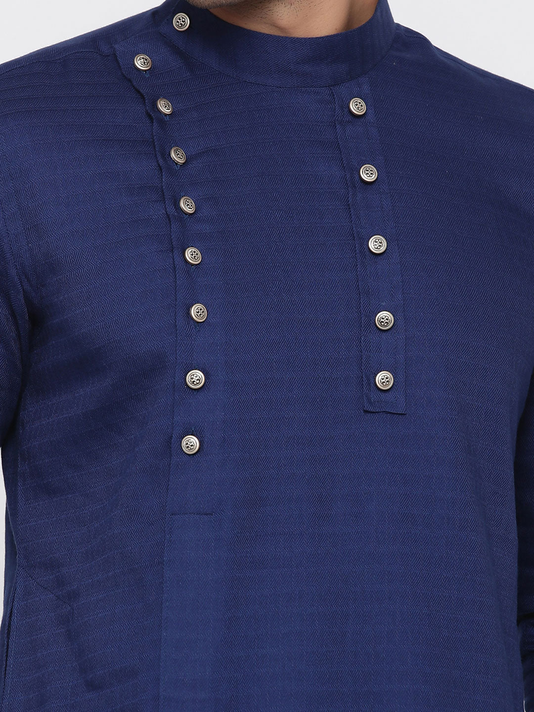 Men's Navy Blue Solid Tunic Cotton Kurta Pajama Set