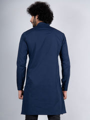 Men's Navy Blue Solid Tunic Cotton Kurta Pajama Set