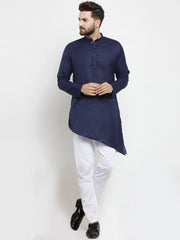 Ensemble pyjama Kurta en coton bleu marine pour homme avec tunique unie