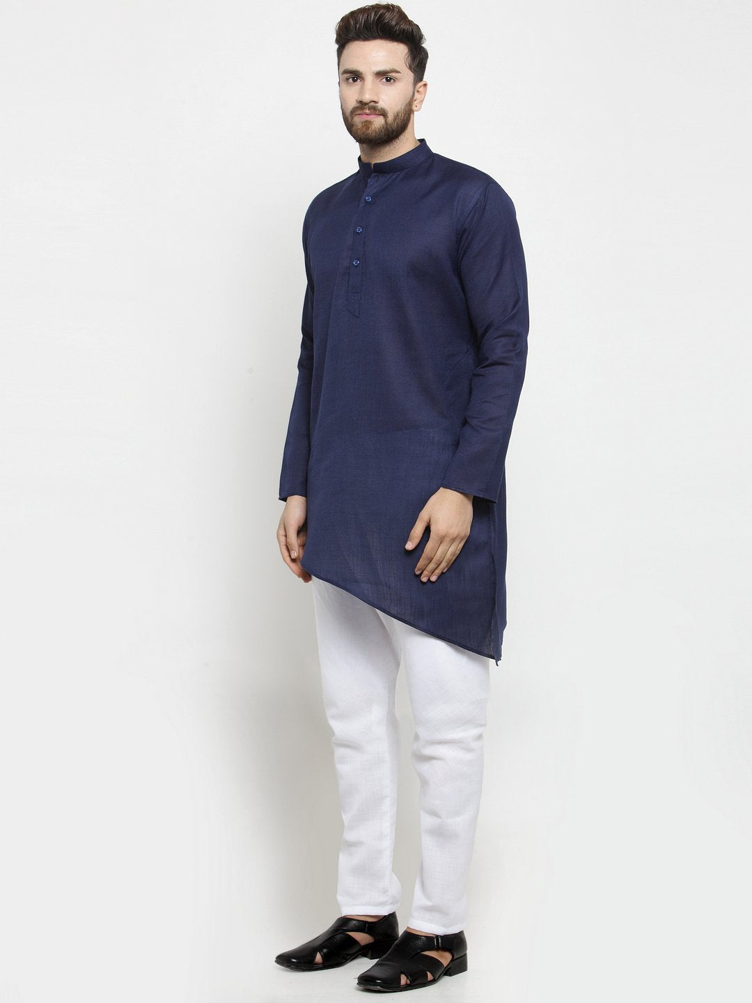 Ensemble pyjama Kurta en coton bleu marine pour homme avec tunique unie