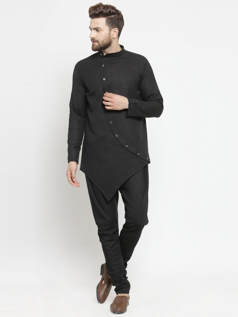 Ensemble pyjama Kurta en coton noir uni pour homme