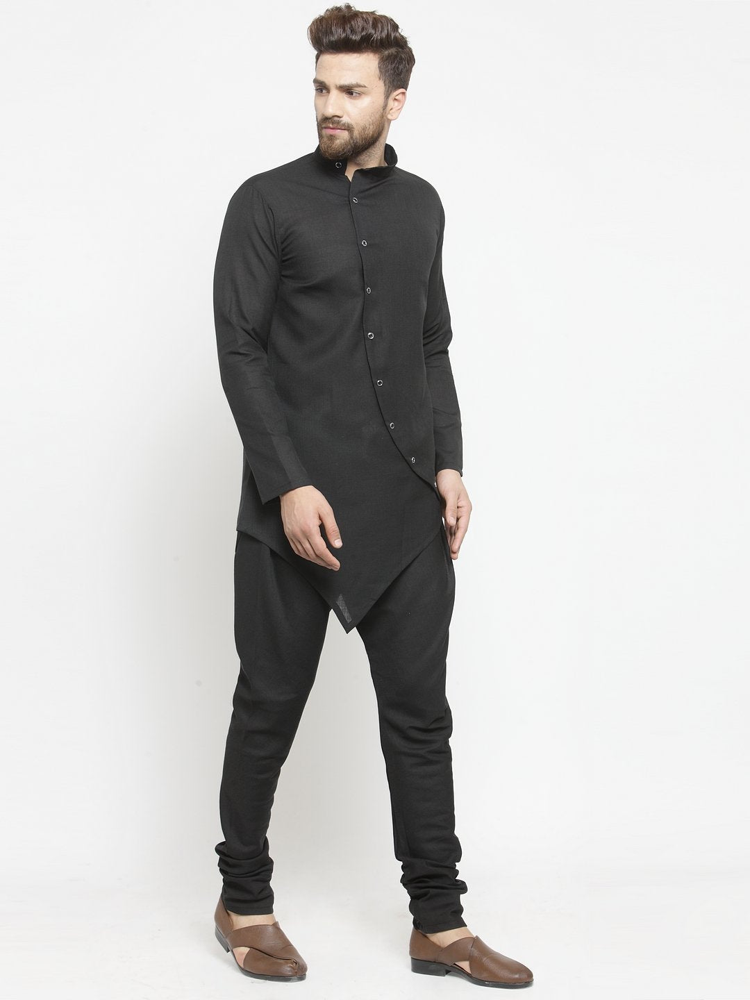 Ensemble pyjama Kurta en coton noir uni pour homme