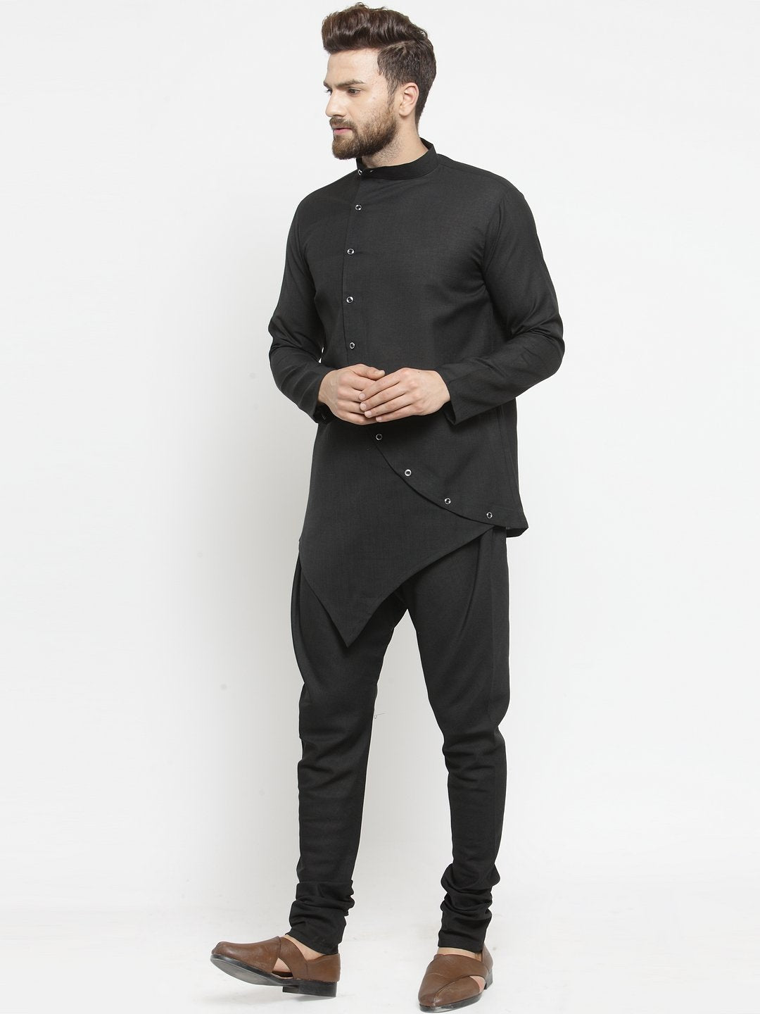 Ensemble pyjama Kurta en coton noir uni pour homme