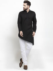 Men's Black Solid Tunic Cotton Kurta Pajama Set