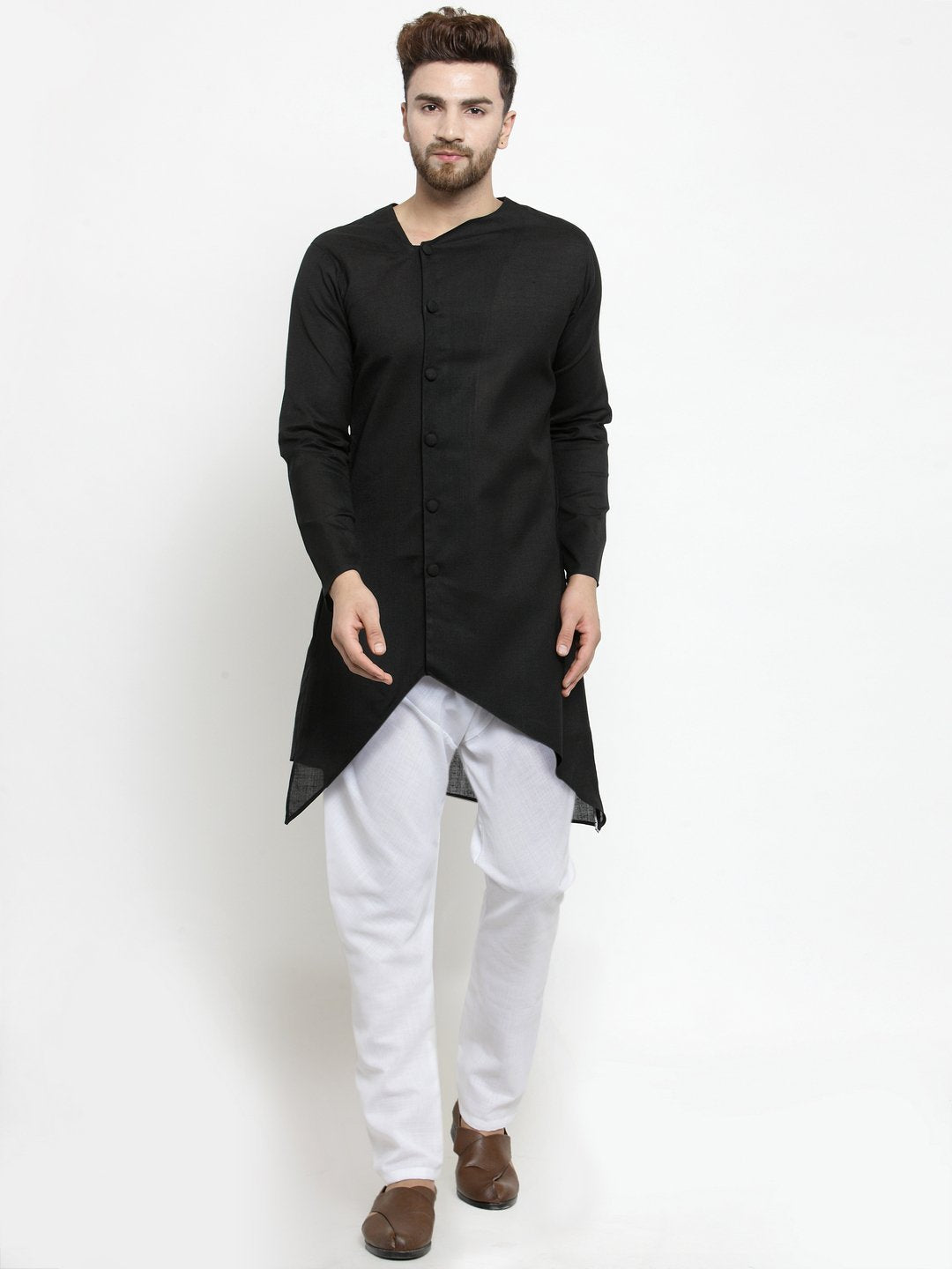 Ensemble pyjama Kurta en coton noir uni pour homme