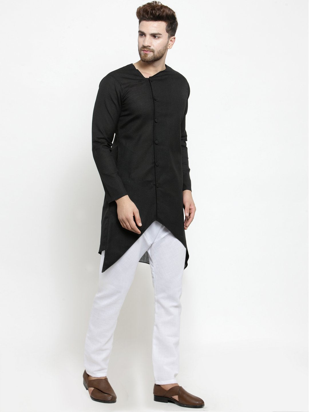 Ensemble pyjama Kurta en coton noir uni pour homme