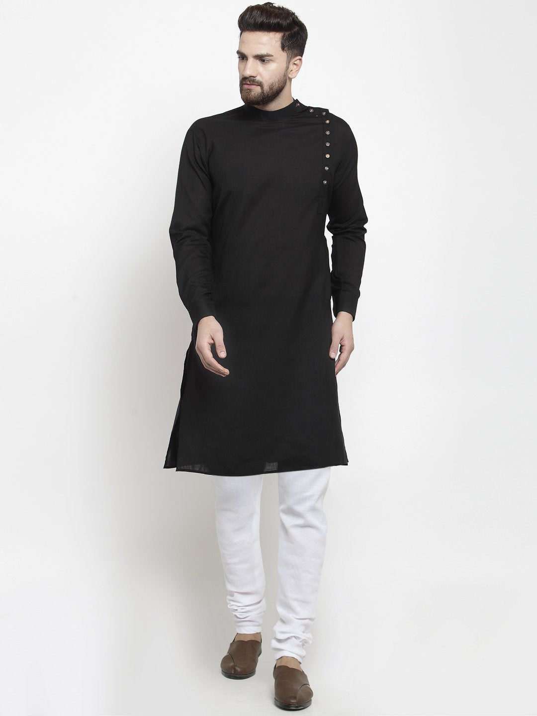 Men's Black Solid Cotton Kurta Pajama Set