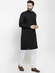 Men's Black Solid Cotton Kurta Pajama Set