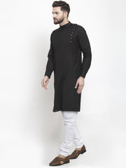 Men's Black Solid Cotton Kurta Pajama Set