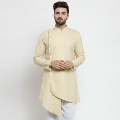 Men's Beige Solid  Cotton Kurta Pajama Set