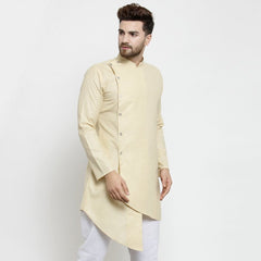 Men's Beige Solid  Cotton Kurta Pajama Set