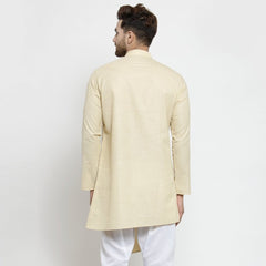 Men's Beige Solid  Cotton Kurta Pajama Set