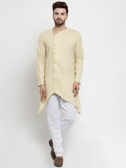 Ensemble pyjama Kurta en coton beige uni pour homme