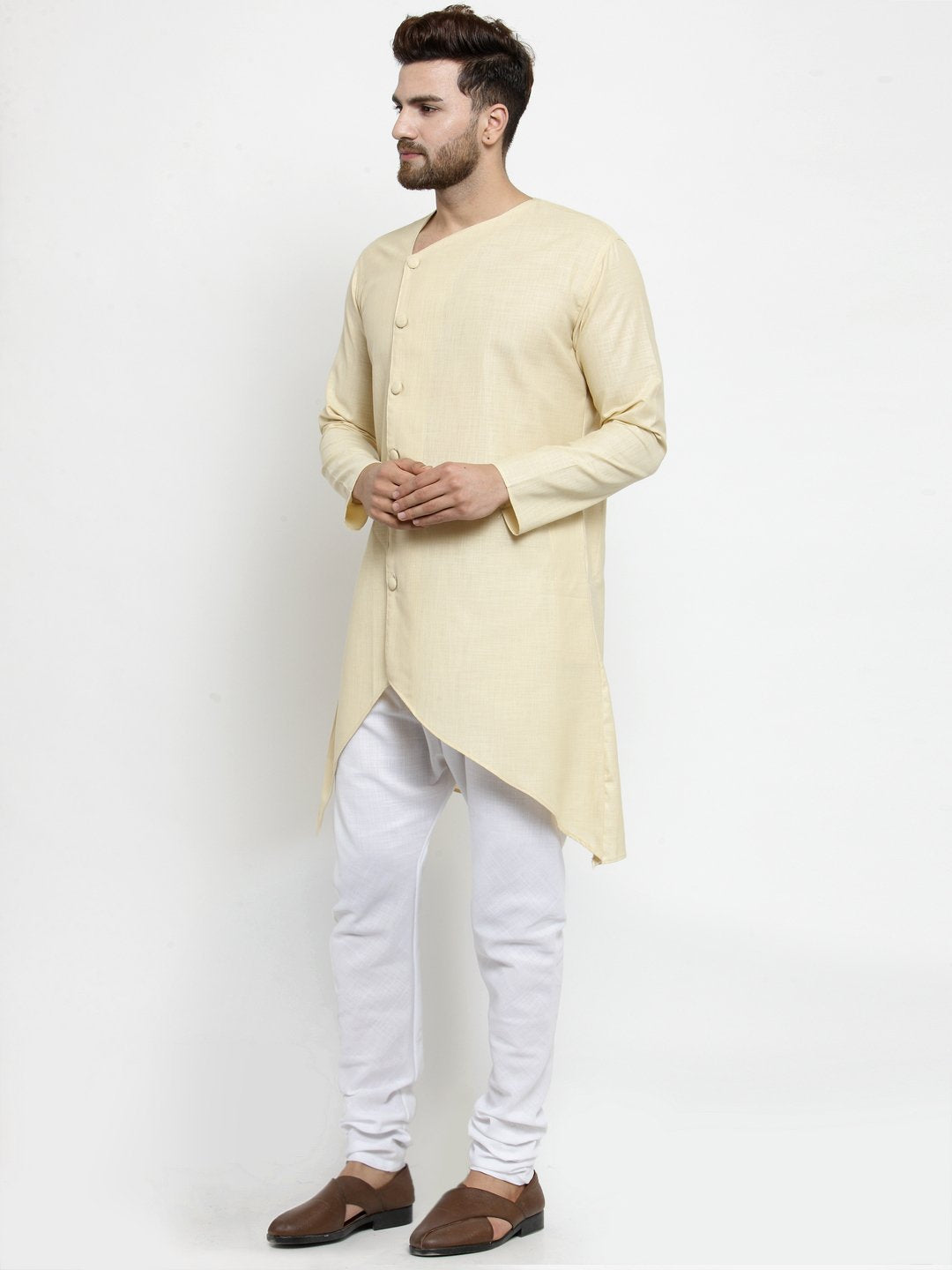 Ensemble pyjama Kurta en coton beige uni pour homme