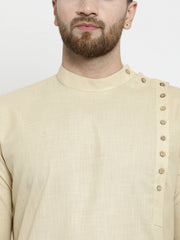 Men's Beige Solid Tunic Cotton Kurta Pajama Set