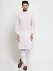 Men's Light Pink Solid Tunic Cotton Kurta Pajama Set