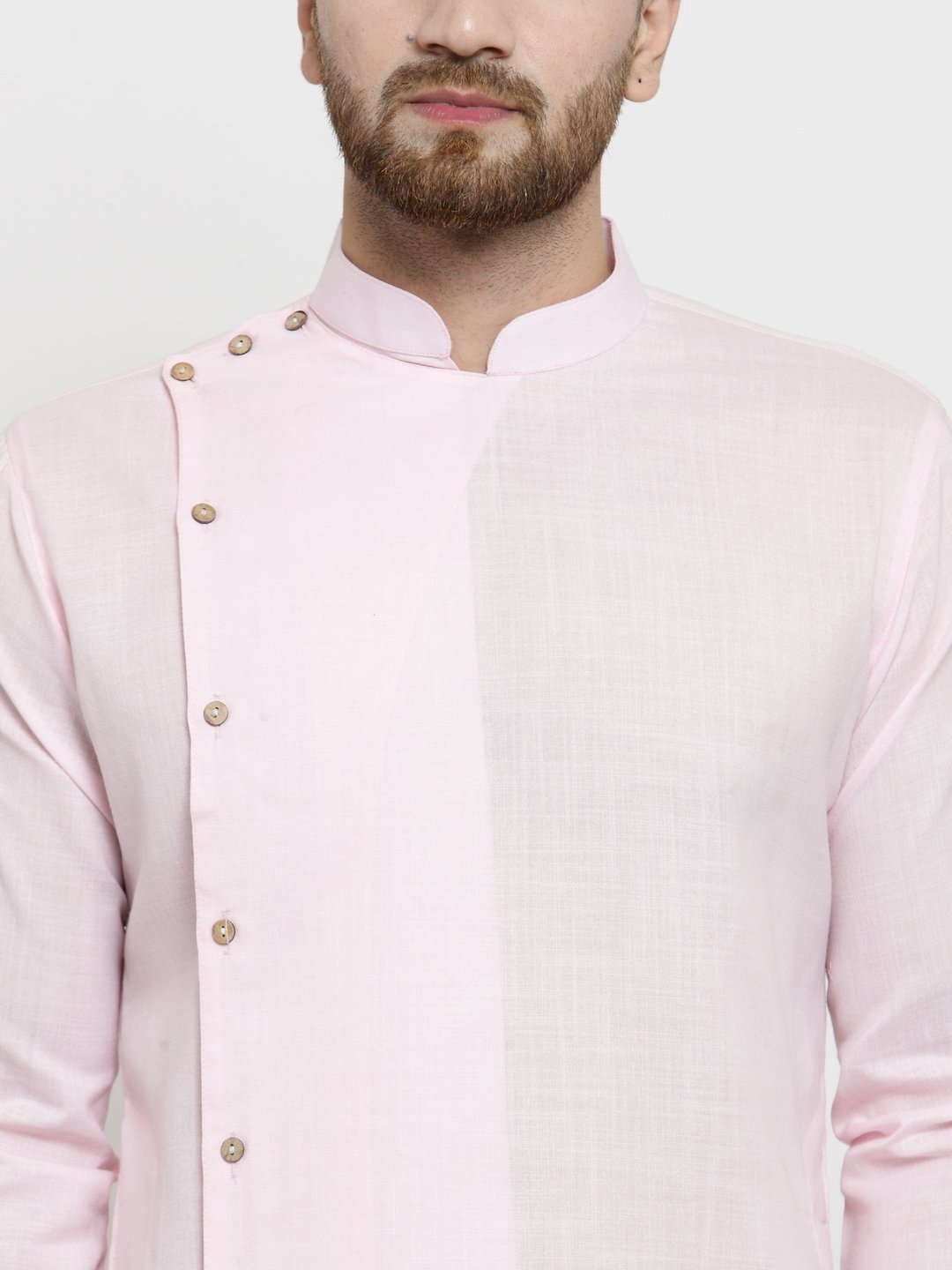 Men's Light Pink Solid Cotton Kurta Pajama Set