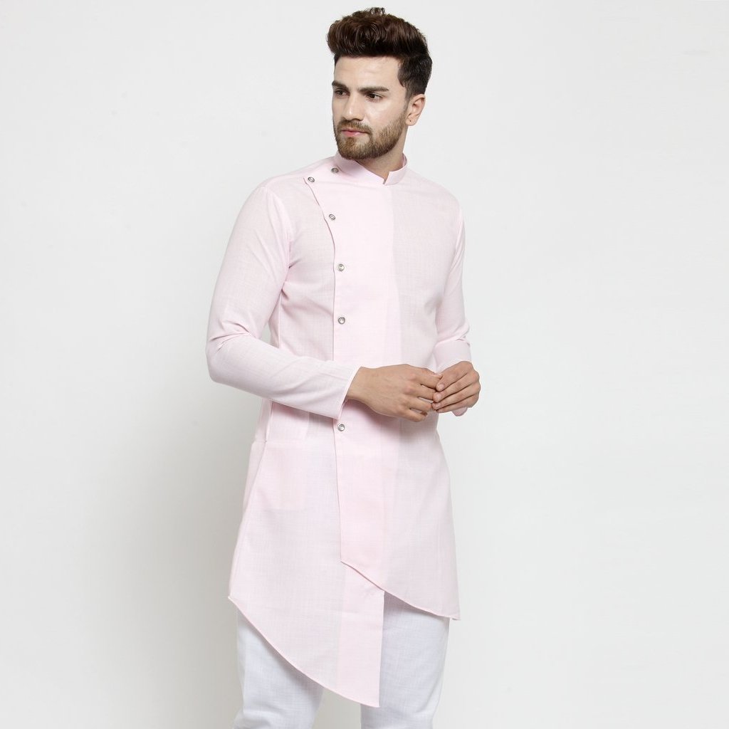 Ensemble pyjama Kurta en coton uni rose clair pour hommes