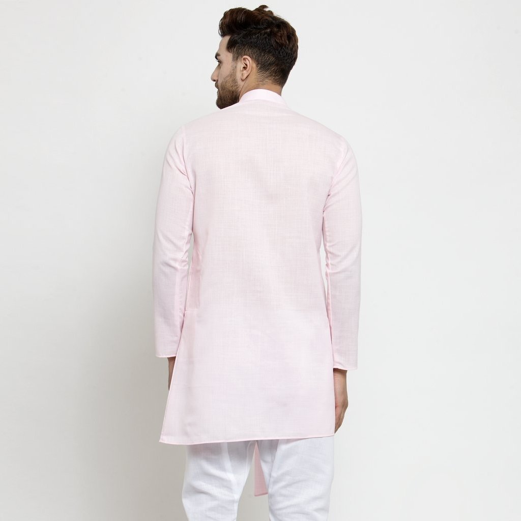 Ensemble pyjama Kurta en coton uni rose clair pour hommes