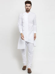 Men's White Solid Cotton Kurta Pajama Set