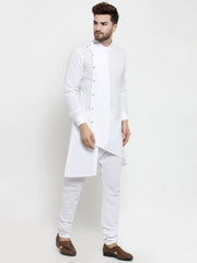 Men's White Solid Cotton Kurta Pajama Set