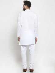 Men's White Solid Cotton Kurta Pajama Set