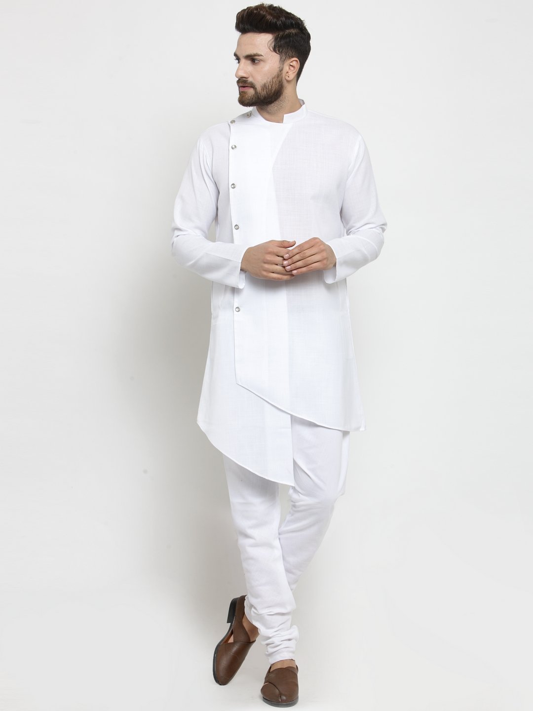 Ensemble pyjama Kurta en coton blanc uni pour homme