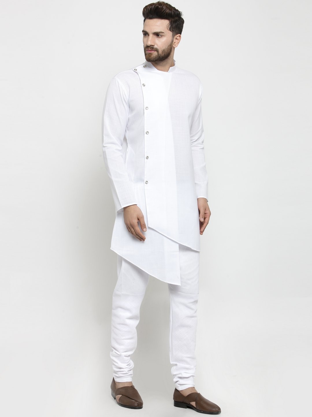 Ensemble pyjama Kurta en coton blanc uni pour homme