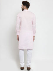 Men's Light Pink Solid Cotton Kurta Pajama Set